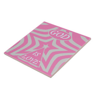 "God Is Liefde" Pastel Roze & Grijs Ster Kinderkam Tegeltje