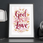 God is Liefde Roze en Gouden Christelijke Muurkuns Poster