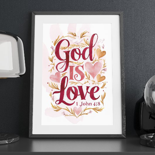 God is Liefde Roze en Gouden Christelijke Muurkuns Poster
