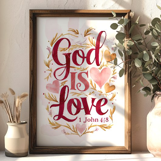 God is Liefde Roze en Gouden Christelijke Muurkuns Poster