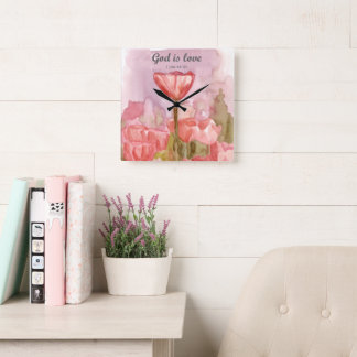 God is Liefde Schrift Tulpen Johannes Bijbelvers Vierkante Klok