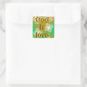 God is liefde vierkante sticker (Tas)