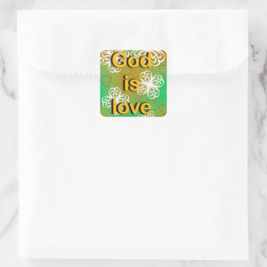 God is liefde vierkante sticker (Tas)