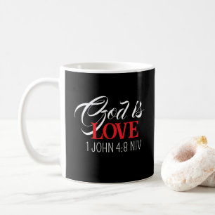 God is Liefde Zwarte en Rode Bijbelvers Gods Woord Koffiemok