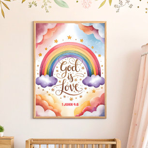 God is Love Christelijke Kinderkamer Muur Kunst Poster