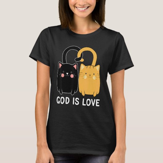 God Is Love Christian Black Kitten Ginger Cat T-shirt (Voorkant)