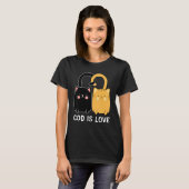 God Is Love Christian Black Kitten Ginger Cat T-shirt (Voorkant volledig)