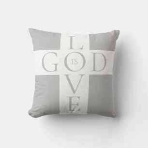 God Is Love Citaat Christelijk Grijs en Wit Kussen