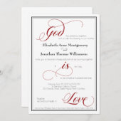 God is Love Graceful Red Script Weduwen Invitation Kaart (Voorkant / Achterkant)