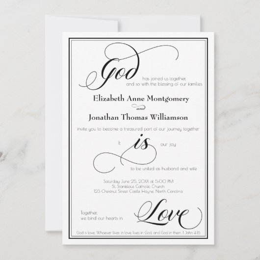 God is Love Graceful Script Wedding Invitation Kaart (Voorkant)