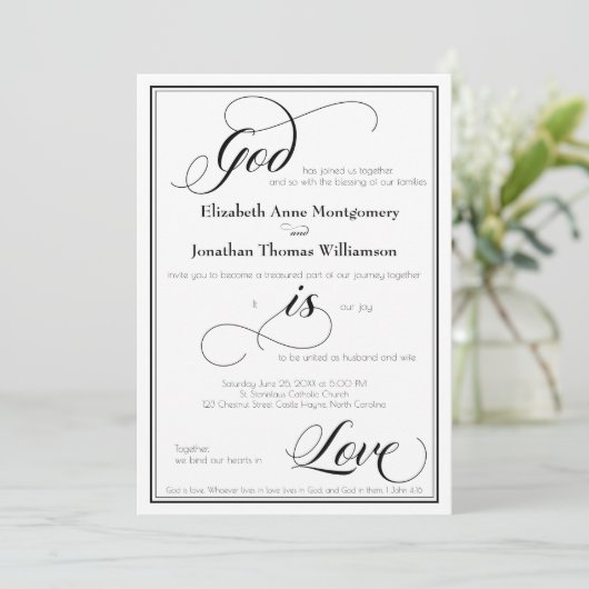 God is Love Graceful Script Wedding Invitation Kaart (Staand voorkant)
