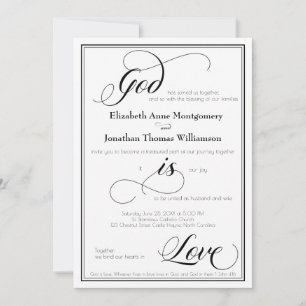God is Love Graceful Script Wedding Invitation Kaart