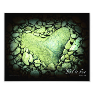 God is Love Heart Rock 8 x 10 Foto Afdruk