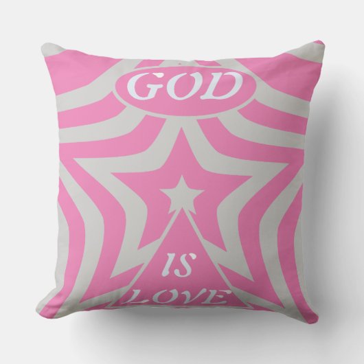 "God Is Love" Pastel Pink & Gray Star Christian Kussen (Voorkant)