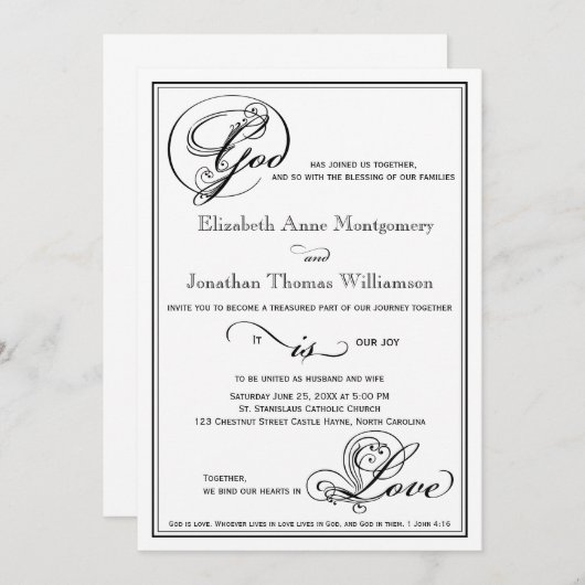 God is Love Royal Script Wedding Invitation Kaart (Voorkant / Achterkant)