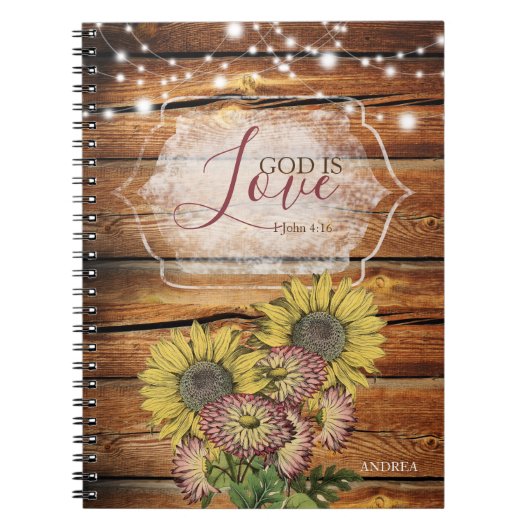 God is Love Rustic Sunflower Persoonlijk Notitieboek (Voorkant)