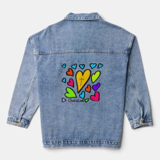 God is Love with Hearts Cross Denim Jacket (Achterkant)
