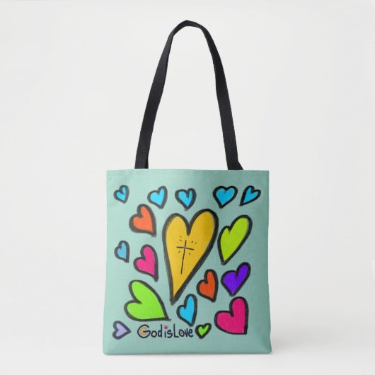 God is Love with Hearts Cross Tote Bag (Voorkant)