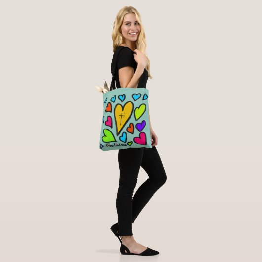 God is Love with Hearts Cross Tote Bag (Op model)