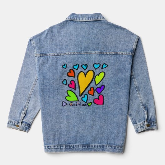 God is Love with Hearts Denim Jacket (Achterkant)