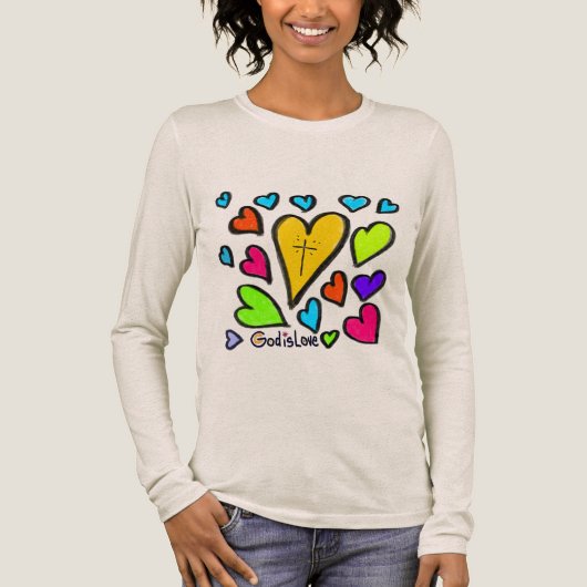 God is Love with Hearts Tri-Blend Shirt (Voorkant)