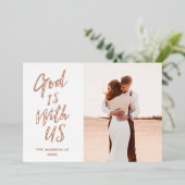 God is met ons geloof folie feestdagenkaart (Staand Voorkant)