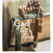 God is mijn Bijbel en Rosary Cross Douchegordijn (Voorkant)