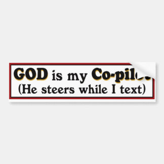 "God is mijn co-piloot" bumpersticker. Bumpersticker