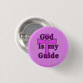 God is mijn Gids Paarse Kruis Knop Speld Ronde Button 3,2 Cm