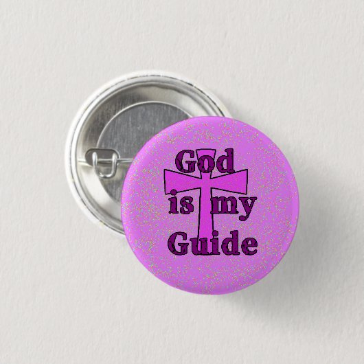 God is mijn Gids Paarse Kruis Knop Speld Ronde Button 3,2 Cm (Voorkant /achterkant)