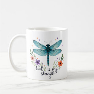 God is mijn kracht Bloemend Libelle Christelijk T- Koffiemok