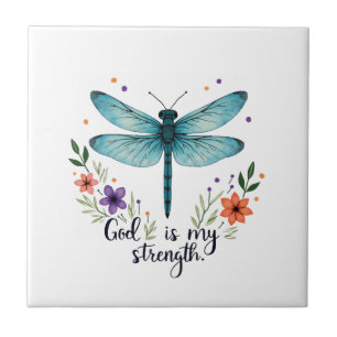 God is mijn kracht Bloemendansvlieg Christelijk T- Tegeltje