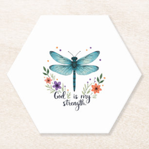 God is mijn kracht Bloemendragonfly Christelijk T- Kartonnen Onderzetters
