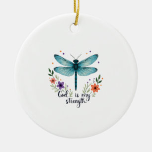 God is mijn kracht Bloemvlinder Libelle Christelij Keramisch Ornament