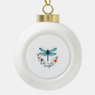 God is mijn kracht Bloemvlinder Libelle Christelij Keramische Bal Ornament