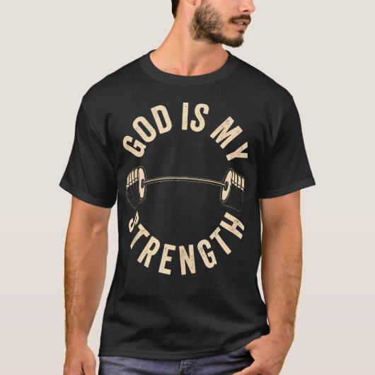 God is mijn kracht Gym Barbell Fitness Chr T-shirt (Voorkant)