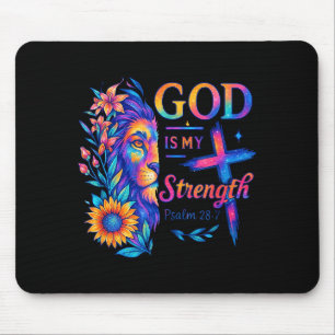God Is Mijn Kracht Psalm 28_7 Leeuw T-shirt Muismat