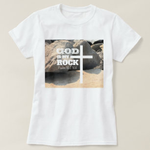 God is Mijn Rots Bijbeltekst Witte Kruis Christeli T-shirt