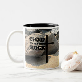 God is Mijn Rots Bijbeltekst Zwarte Kruis Christel Tweekleurige Koffiemok