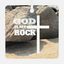 God is Mijn Rots Bijbelvers Wit Kruis Christelijk Metalen Ornament