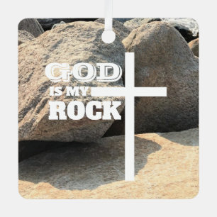 God is Mijn Rots Bijbelvers Wit Kruis Christelijk Metalen Ornament