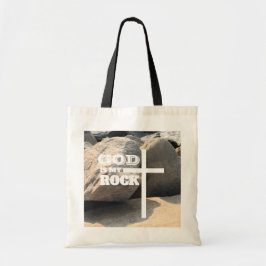 God is Mijn Rots Bijbelvers Witte Kruis Christelij Tote Bag