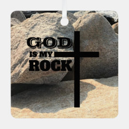 God is Mijn Rots Bijbelvers Zwarte Kruis Christeli Metalen Ornament