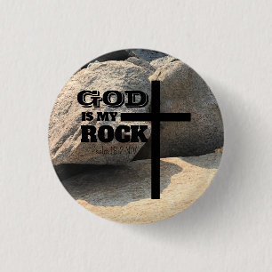 God is Mijn Rots Bijbelvers Zwarte Kruis Christeli Ronde Button 3,2 Cm