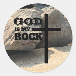 God is Mijn Rots Bijbelvers Zwarte Kruis Christeli Ronde Sticker