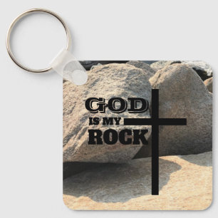 God is Mijn Rots Bijbelvers Zwarte Kruis Christeli Sleutelhanger