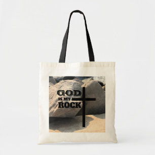 God is Mijn Rots Bijbelvers Zwarte Kruis Christeli Tote Bag