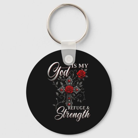 God Is My Refuge And Strength Rose Cross Faith Sleutelhanger (Voorkant)