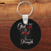 God Is My Refuge And Strength Rose Cross Faith Sleutelhanger (Voorkant)