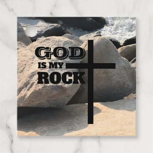 God is My Rock Bible Verse Black Cross Christian Bedankjes Labels (Voorkant)